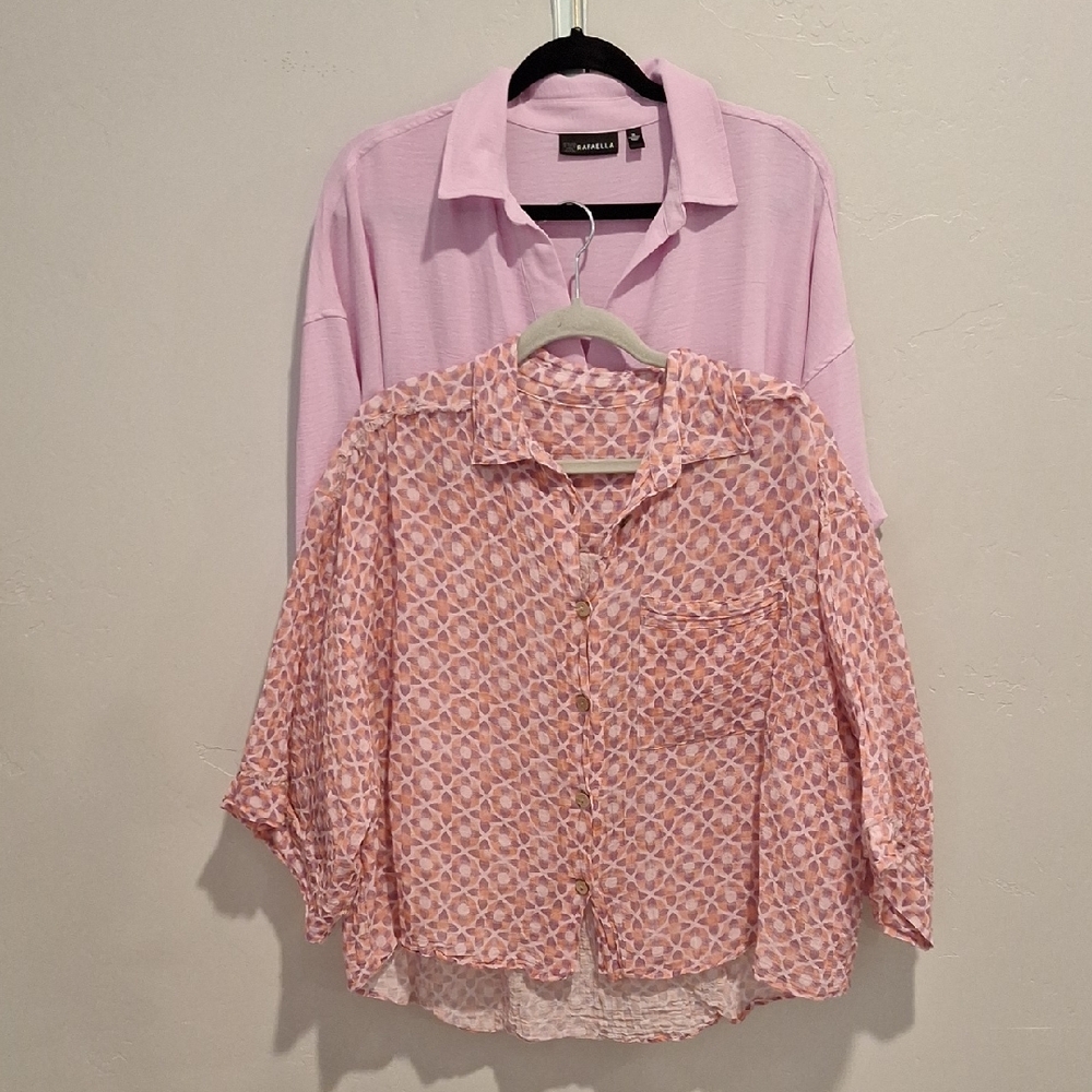 Rafaella Pink and Patterned Button Down Shirts 1 Long Sleeve, 1 Mid Sleeve 2-4-1
